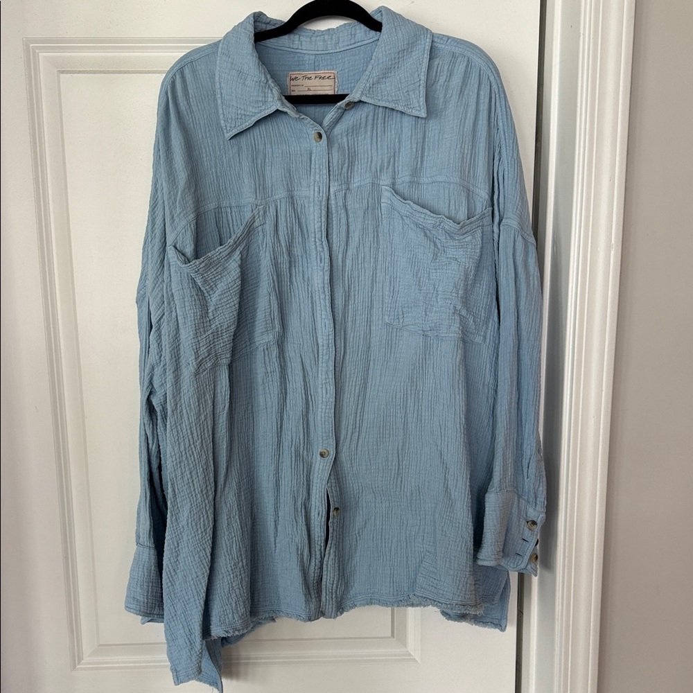 Free People Sky Blue Button-Up Gauze Shirt